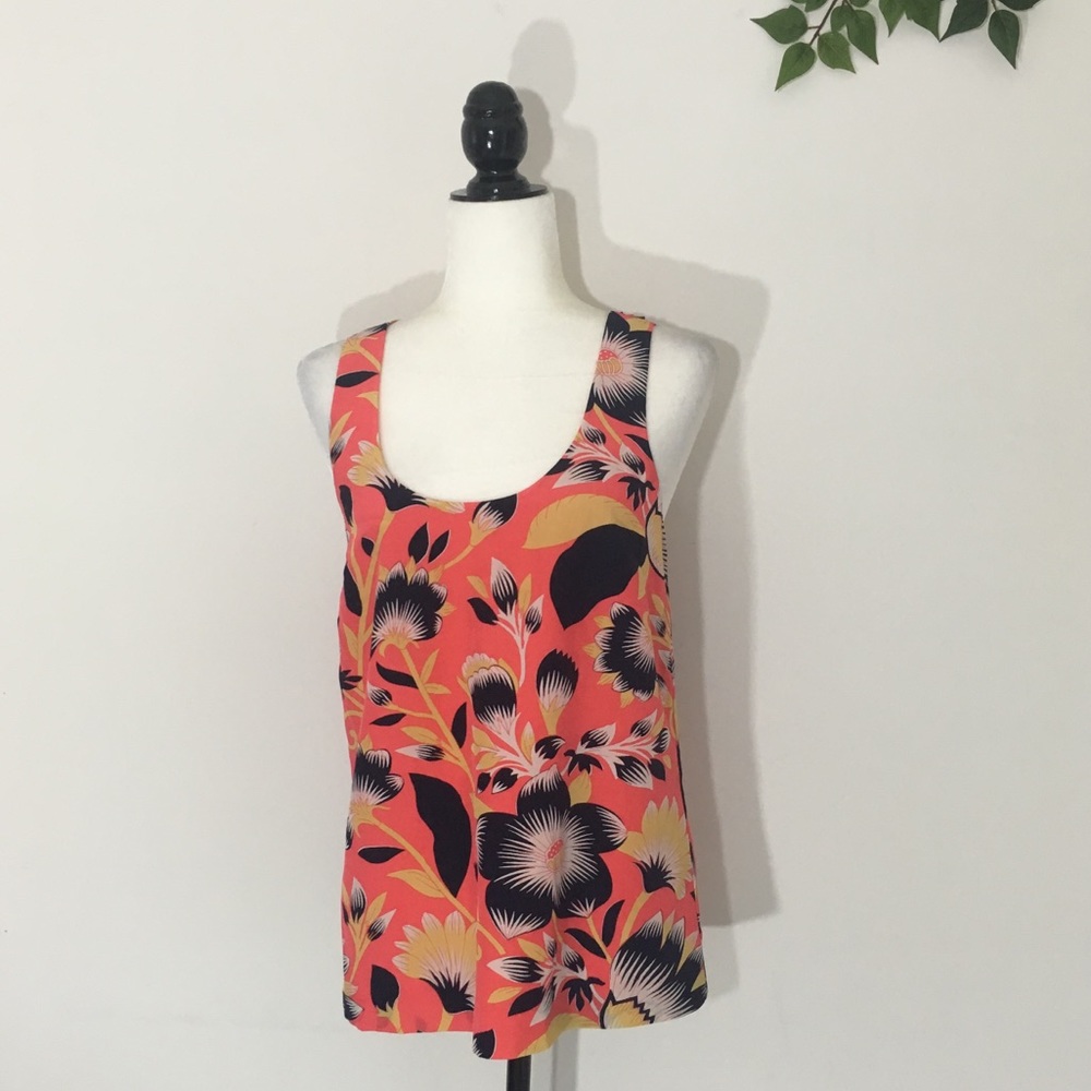 J. Crew Twist Back Silk Tank Top Hibiscus Floral